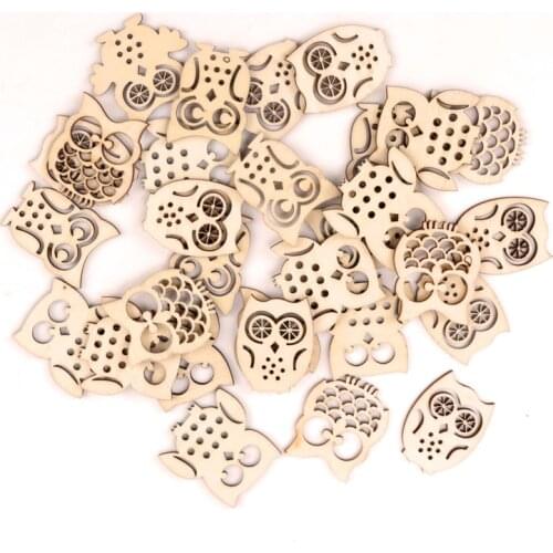 Handmade Wooden Crafts Home Decoration Accessories Scrapbooks Children Painting DIY Mixed Owl Pattern 30-40mm 20pcs