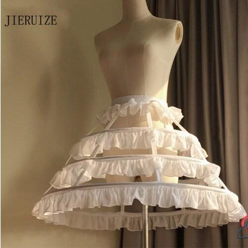 JIERUIZE Lolita Short Unique Petticoat Ball Gown Cosplay Underskirt 3 Hoops Ruffle Rockabilly Crinoline Wedding Accessories