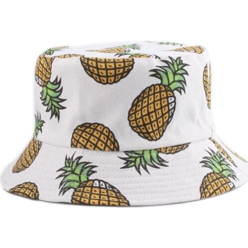 Summer Panama Pineapple Printed Bucket Hat Men Fishing Fisherman Hat Women Girls Cap