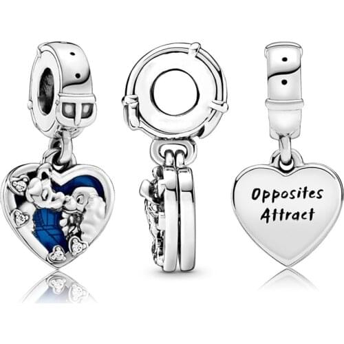 Anime Lady Kiss Dog Pendant DIY Fit Original Pandora Charms Bracelet Letters Opposites Attract Heart Beads DIY Jewelry for Women