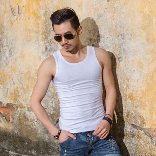 SAMWESTART Mens Vest Tank Tops Summer Shoulders Sleeveless One-neck Male Vest Cotton Solid Color Comfortable Undershirt