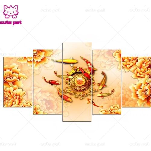 Handmade Gift Diamond Embroidery 5 pcs feng shui fish koi Cross Stitch Kits Home Decoration Diamond Painting Diy Full Drill