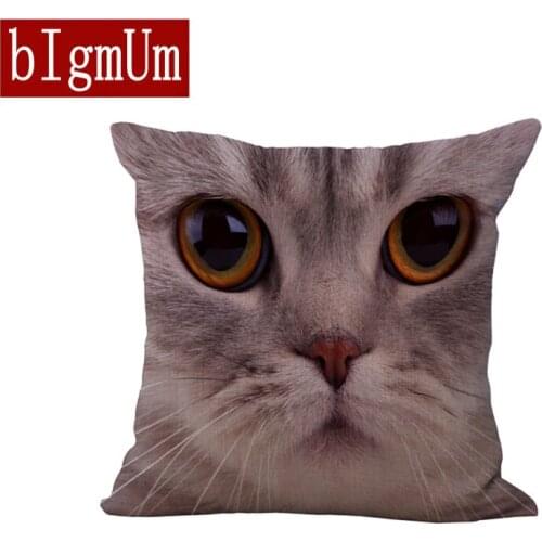 BIgmUm Pillow Cover Cat head Decorative Pillowcase linen cotton polyester Printed Square Throw Pillow Case 45x45cm