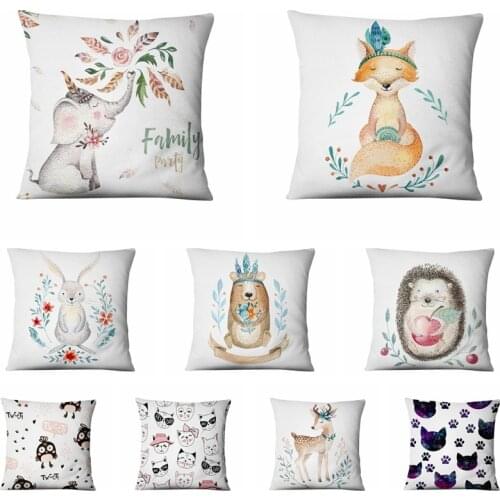 Cartoon Animal Illustration Printed Pillowcase Art Model Thin Cushion Decorative Pillow Home Decor Sofa Throw Pillows 45*45cm