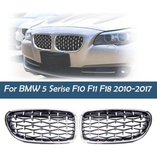 One Pair Sliver/Black Diamond Kidney Grilles Grille Chrome Front Bumper For BMW 5 Series F10 F11 F18 520I 528I 2010-2017