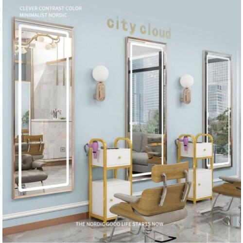 Barber shop beauty salon mirror online celebrity LED lamp salon special one floor simple hairdressing mirror