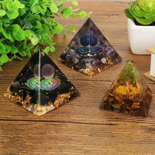 Orgonite Pyramid Tiger Eye Stone Obsidian Natural Crystal Repel Evil Spirits Pyramid Home Decoration Process Resin Gift