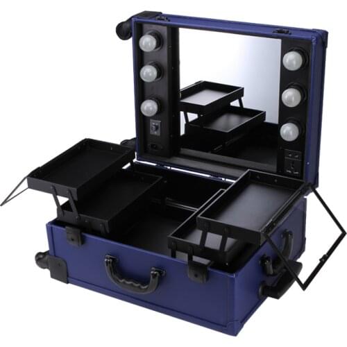 Makeup Artist Station Pro Lighted Mirror Case Wheeled Salon Cosmetic Studio Box Three Colors
