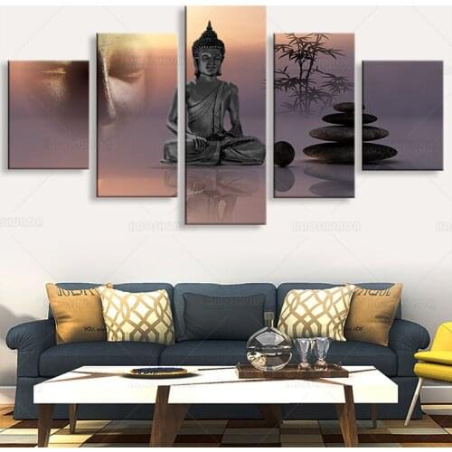 5 Pieces of Modern High-definition Picture Oil Painting Board Zen Buddha Image Wall Artist Home Decoration Poster Living Room