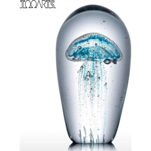 Tooarts Blue Jellyfish Glass Sculpture Glass Jellyfish Sculpture Modern Art Favor Gift Artwork Home Decoration