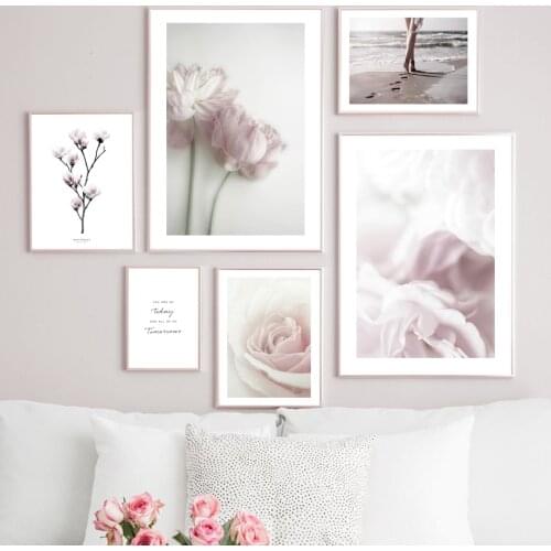 Fresh Flowers Magnolia Beach Footprints Nordic Posters And Prints Wall Art Canvas Painting Wall Pictures For Living Room Decor