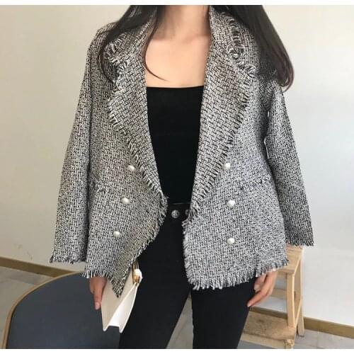 Autumn Winter Wool Thicken tweed Women blazers Female 2019 Cotton Coat Office Ladies Elegant Casual Thin Blazer For Women S0225