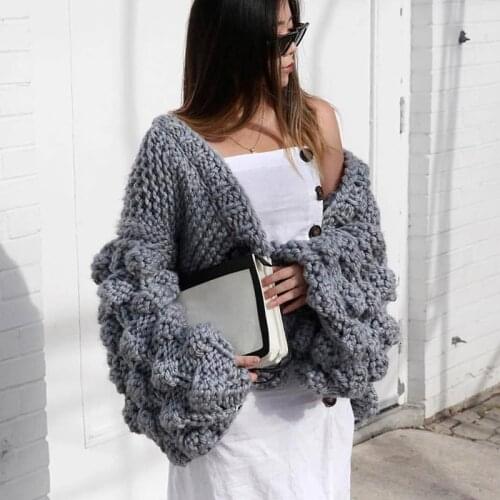 Winter Spring Women Fashion Long Lantern Sleeve Knitting Cardigan Sweater Women Knitted Casual Warm Cardigan Shawl Sweaters