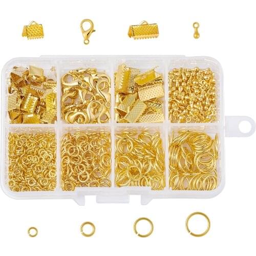 1Box Jewelry Finding Set Alloy Lobster Claw Clasps Jump Rings Ribbon Ends Drop End Pieces Multicolor DIY Accessories Sets