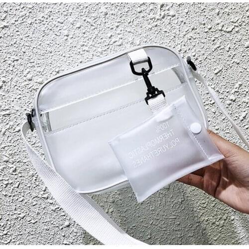 1 set = 2 pieces Matte jelly handbag 2021 new mini women shoulder Messenger bag transparent beach bag+ 1 small coin purse