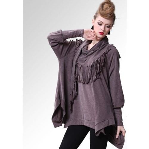 2017Autumn Women loose fit Knitted shirt pullover Sweater asymmetrical batwings sleeve O neck knitted blouse tops plus size7016