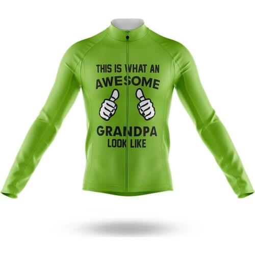 2021 Awesome Grandpa V3 Green Mens Cycling Jersey Long Sleeve Clothing Race Road Bike Shirts Bicycle Tops MTB Uniform Maillot