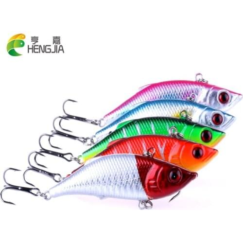 5pcs HENGJIA 2016 isca artificiais 3d Game VIB Fishing lure 7.5CM 10G luminous fishing tackle hard bait 6# hooks vibrator bass