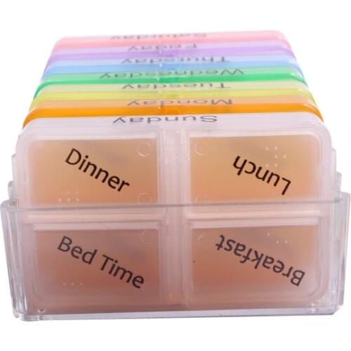 7 Days Pill Case Tablet Sorter Medicine Weekly Storage Box Colorful Design Container Case Organizer Pill Organizer Boxs 28 Grids