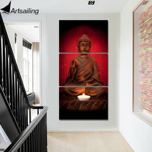 ArtSailing 3 panel Canvas wall art canvas Retro buddha Statue Candle modern home decorative Large Painting free shipping ny-6354