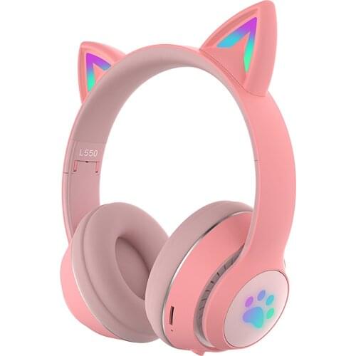 Flash Light Cute Cat Ears Bluetooth Wireless Headphone with Mic Can control LED Kid Girl Stereo Music Helmet Phone Headset Gift