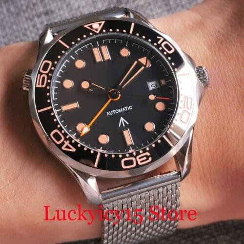 BLIGER GMT MINGZHU 3804 41mm Mechanical Men Watch Mesh Bracelet Orange Marks Flat Sapphire Crystal