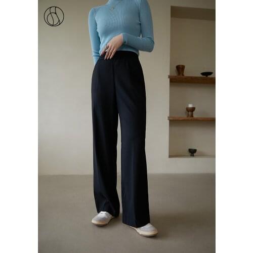 DUSHU Woman Pants Women Wide-waist Oxford Waist Wide-leg Pant Autumn Winter Black High Waist Casual Pants Simple Office Trousers