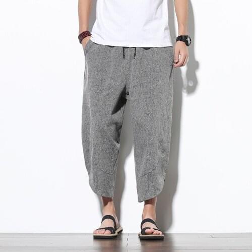 Men Breathable Summer Harem Pants Mens Nice Vintage Solid Trousers Male Oversized Ankle-length Men Pants Clothes Dropshipping