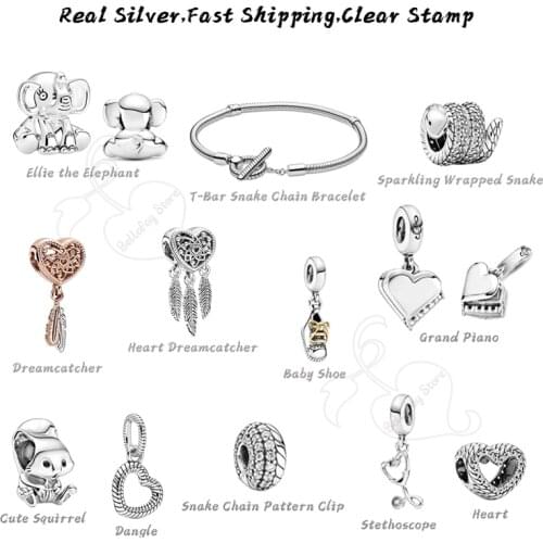 925 Real Silver Heart Dreamcatcher Beads Squirrel Charms Baby Shoe Dangles Fits Pdoras Bracelets Bangles Necklaces