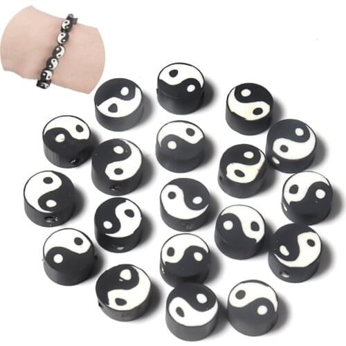 40PCS/Lot 9mm Yinyang Spacer Beads Round Black&White Tai Chi Bead Polymer Clay Beads For Jewelry Making DIY Handmade Accessories