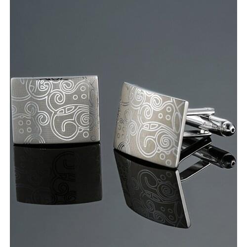 DY New high quality brass silvery flowers square laser Cufflinks fashion Mens French shirt Cufflink free shipping
