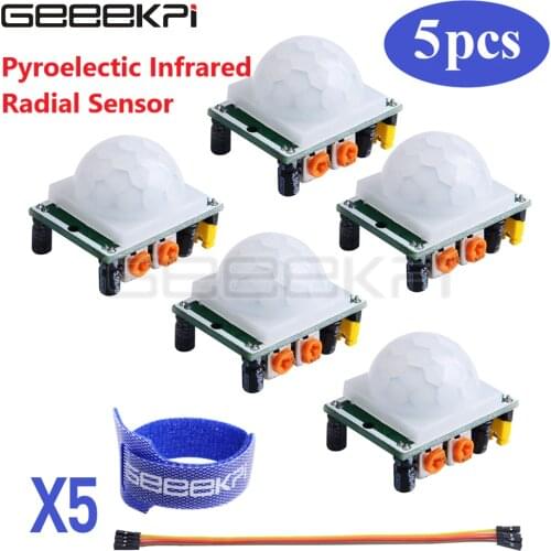 GeeekPi 5-Pack HC-SR501 Adjust IR Pyroelectric Infrared PIR Motion Sensor Detector Module for Arduino for raspberry pi kits