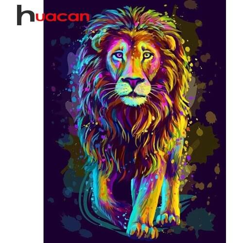 Huacan Diamond Painting Lion Diamond Mosaic 5D Animals Beads Embroidery Cross Stitch Creative Hobbies Pictures For The Home