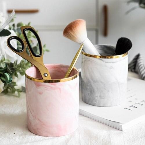 Nordic Ceramic Geometric Polygon Pen Holder Cosmetic Brush Storage Tube Desktop Office Storage Ceramic Pen Holder