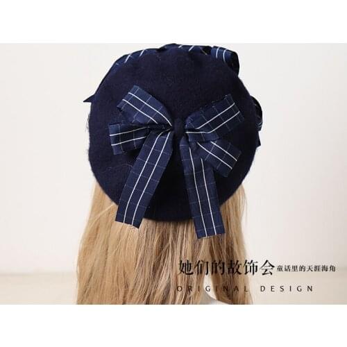 Korean Autumn Winter New Blue Plaid Beret Simple Art VIntage Cute Hat Women Wool Painter Hat Teen Girl Dome Cap
