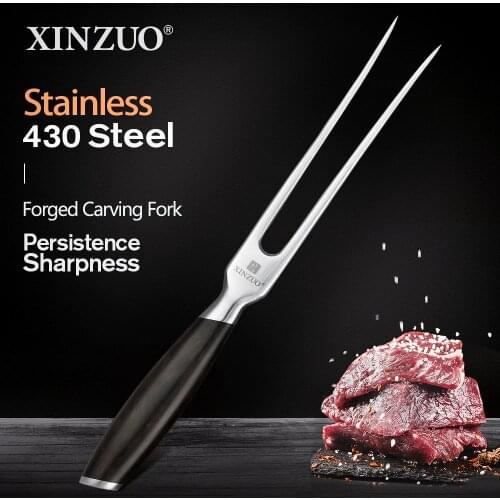 XINZUO 155mm Forged Carving Fork High Carbon Premium 430 Stainless Steel Kitchen Knives Brand For Meat Cooking Tool Ebony Handle