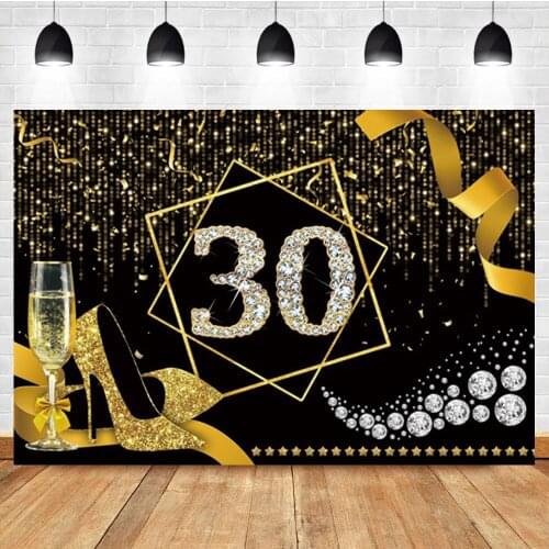 Laeacco Champagne Ribbon Woman 30th Birthday Photo Photography Background Photographic Photography Backdrop For Photo Studio