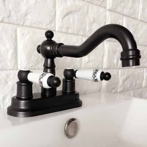 Black Oil Rubbed 4" Centerset Brass Kitchen Bathroom Vessel Sink Two Holes Basin Swivel Faucet Dual Handles Water Tap ahg072