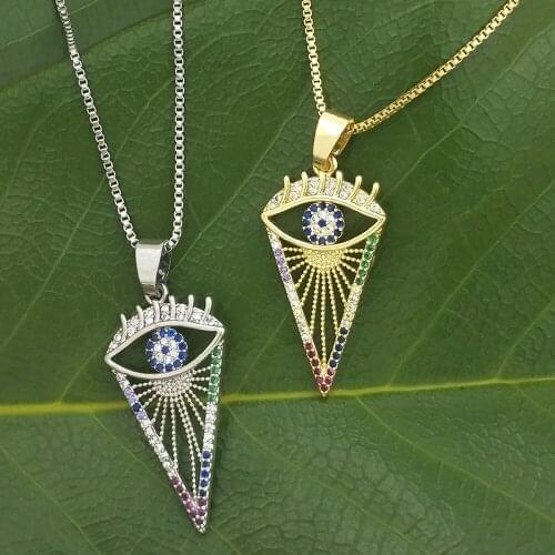 Multicolor Geometric Triangle Pendant Necklace Zircon arcoiris Gold Filled Evil Eye Large Necklaces for Women collares grandes