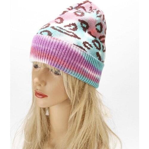 Fashion Leopard Print Beanie Winter Knitted Hat For Women Warm Wool Skullies Beanies Streetwear Hip Hop Caps Bonnet