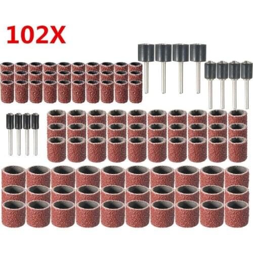 102pcs 120 Grit Sanding Drum Kit With 1/2 3/8 1/4 Inch Sanding Mandrels Fit Tool M7DA