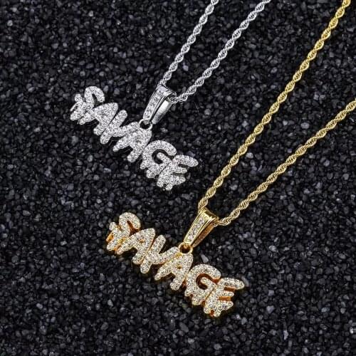 New Fashion Men Pendant Trendy Hip Hop SAVAGE Letter Necklaces Inlaid Zirconia Pendant Charms Jewelry