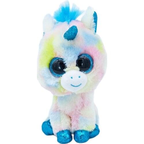 New 6" 15cm Ty Big Eyes Pea Velvet Blitz Pastel Tie-Dyed Blue Unicorn Animal Toy Collectible Boy Girl Birthday Christmas Gift