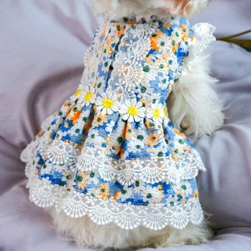 Dog Clothing Small Floral Lace Dress For Small Dogs Puppy Pet Cat Summer Corgi Yorkshire Pomeranian Poodle Bichon Dog Clothes XS