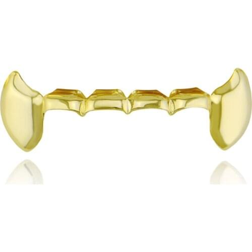 OMYFUN Hip Hop Tooth Grillz Gold Color Mouth Grills Dental Teeth Caps Mouth Halloween Party Vampire Gift Body Jewelry Dropship