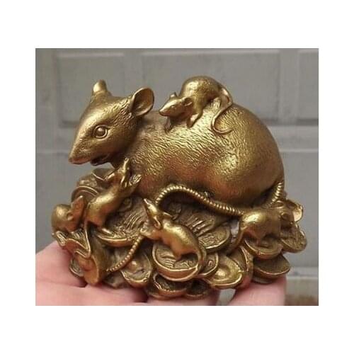 Wholesale factory Decoration Crafts Brass old china handwork Chinese copper Statue Figurine Rat Mouse 3.3"L