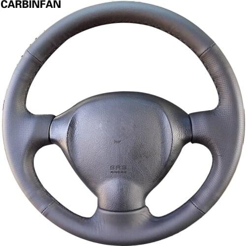 Black Leather Hand -stitched Car Steering Wheel Cover for Old Hyundai Santa Fe 2004