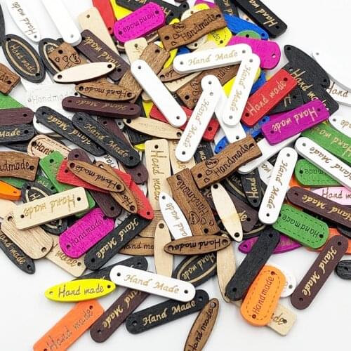 50pcs Mixed "Hand made" Wood Button Sewing Accessories Decoration Buttons Handmade Scrapbooking Craft DIY WB524