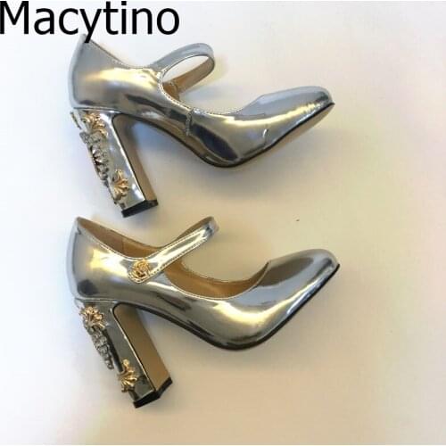 Luxury Thick Heel Pumps Gemstone Rhinestone Diamond Black Silver Wedding Heels Ankle Strap Black Pumps