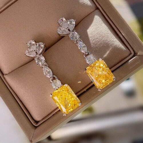 Candy square stone earrings women fashion yellow Zircon Earrings charm small earrings women simple wedding Earrings
